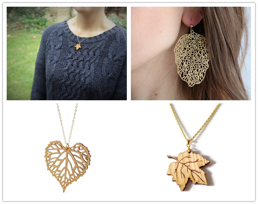 樹葉項(xiàng)鏈?zhǔn)罪椉す馇懈?樹葉耳環(huán)首飾激光切割