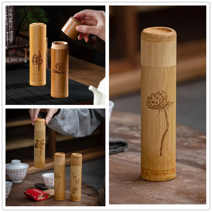 激光雕刻竹制茶葉罐