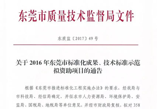 東莞市技術標準示范項目